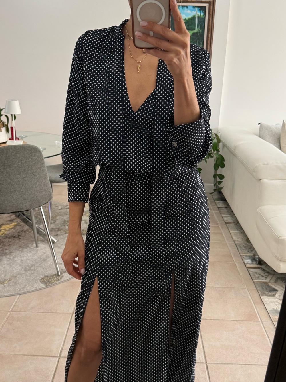 Alexis Navy and White Polka Dot midi dress